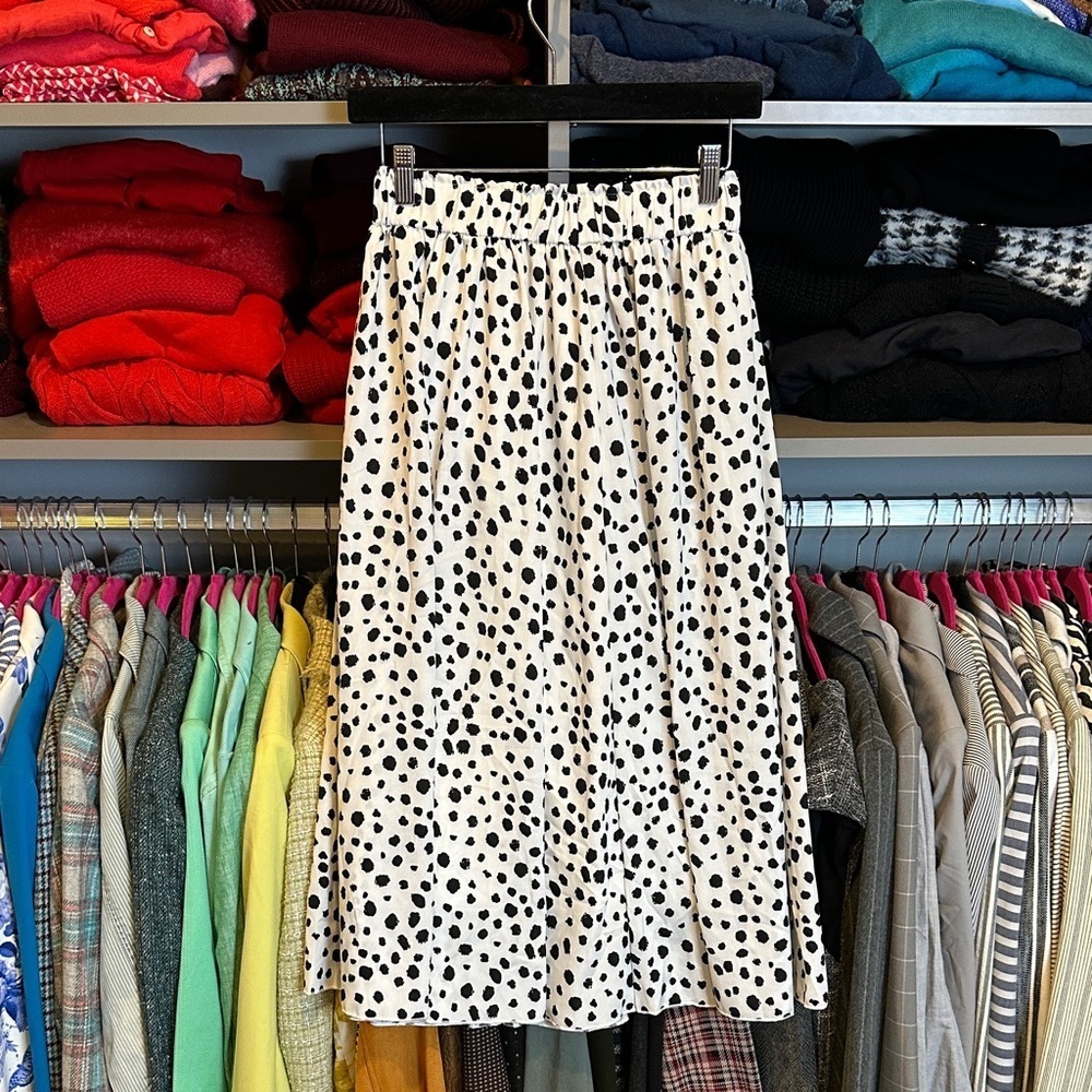 Unbranded white/black polka dot elastic waistband lined midi skirt size XS